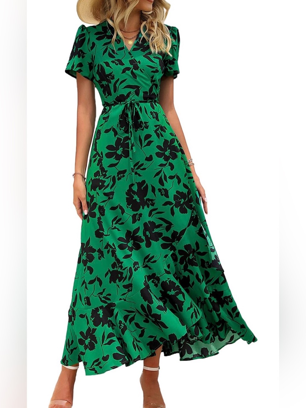 Women's Boho Floral Summer Maxi Dresses
Short Sleeve Wrap V Neck Sundress